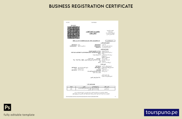 listo para imprimir plantilla de certificado de registro de Túnez